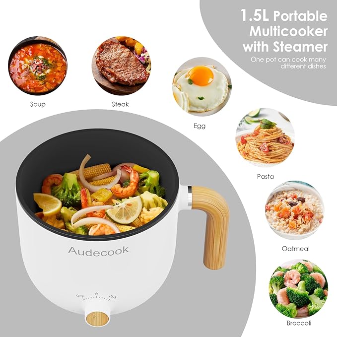 Electric Hot Pot with Steamer – 1.5L Mini Cooker
